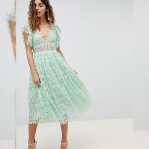 ASOS DESIGN Lace Prom Midi Dress With Frill Sleeve